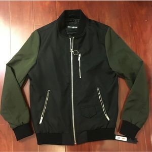 KARL LAGERFELD JACKET BOMBER PARIS OLIVE BLACK LO8AN459 MEN SIZE SMALL